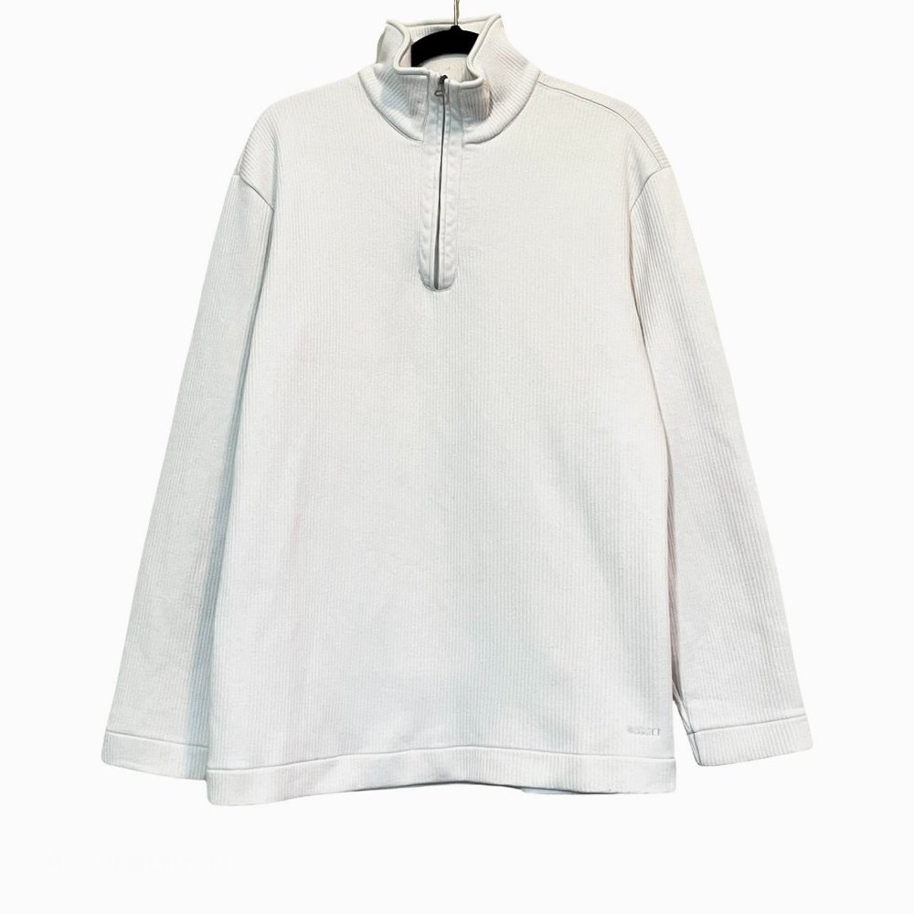 Boss Men's Quarter Zip Mock Neck Long Sleeve Cotton Top Pullover White XL